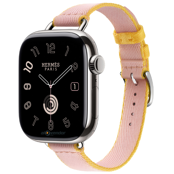 Dây Apple Watch Hermes Twill Jump Attelage Rose Sakura Jaune de Naples