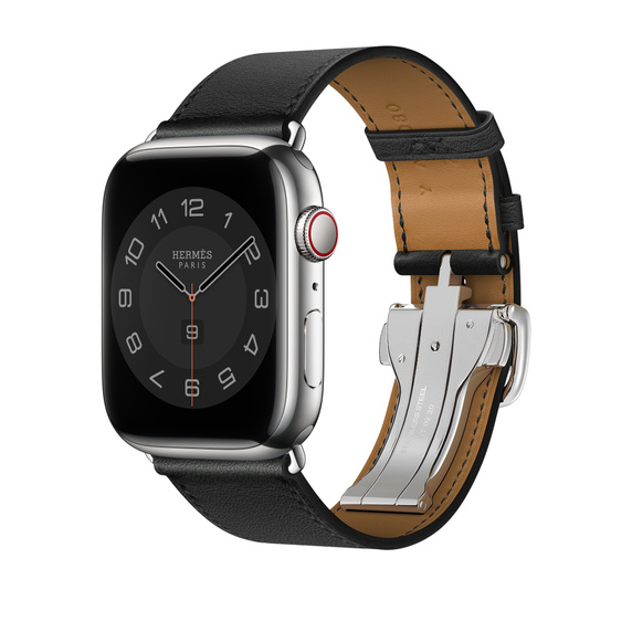Dây da đen khoá bướm Hermes
