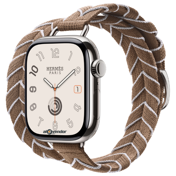 Dây Apple Watch Hermes Beige de Weimar Blanc Bridon Attelage Double Tour